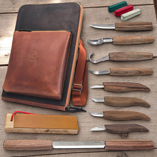 BEAVERCRAFT® Lúxus tréskurðarsett í leðurtösku S50X