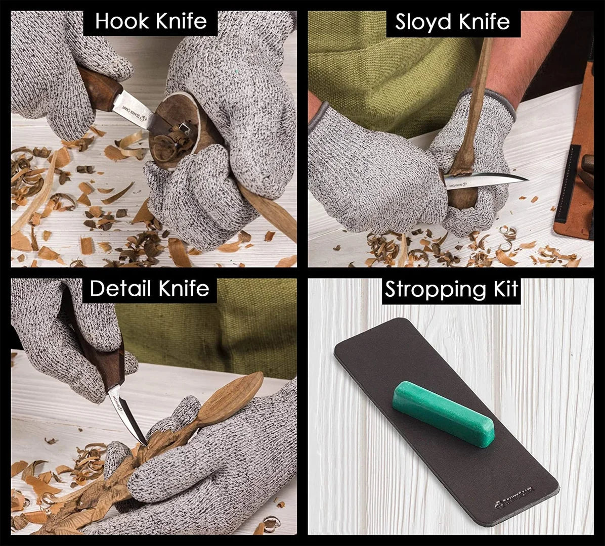 BEAVERCRAFT® Lúxus Skeiðaskurðarsett í leðurtösku (3 verkfæri)