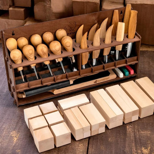 BEAVERCRAFT® Stórt tréskurðarsett (20 verkfæri + fylgihlutir)