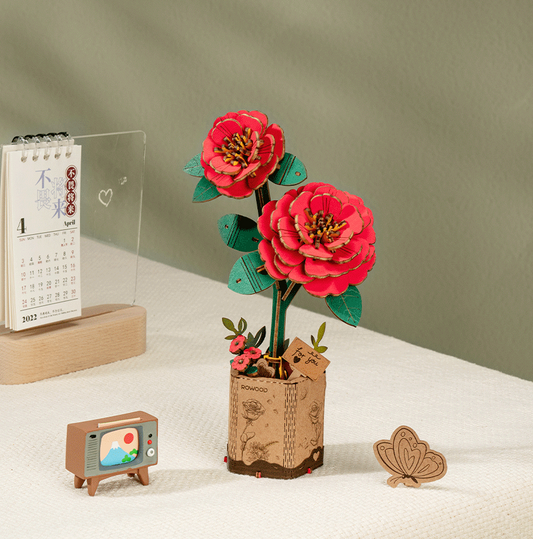 ROLIFE® Þrívíddar viðarpúsl - Rauð Kamilla blóm