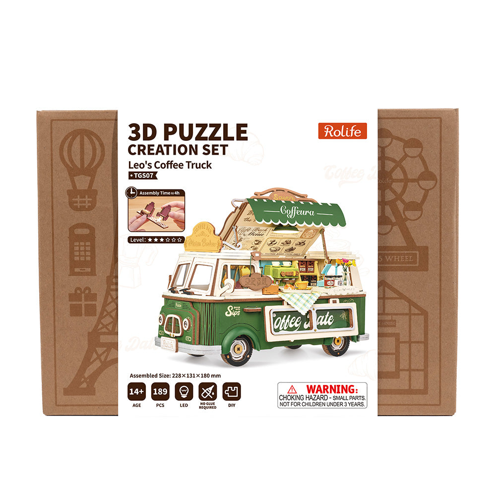 ROLIFE® Þrívíddar viðarpúsl - Leo’s Coffee Truck
