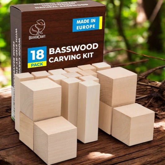 BEAVERCRAFT® BW18 - Basswood Viðarkubbar, 18 stk