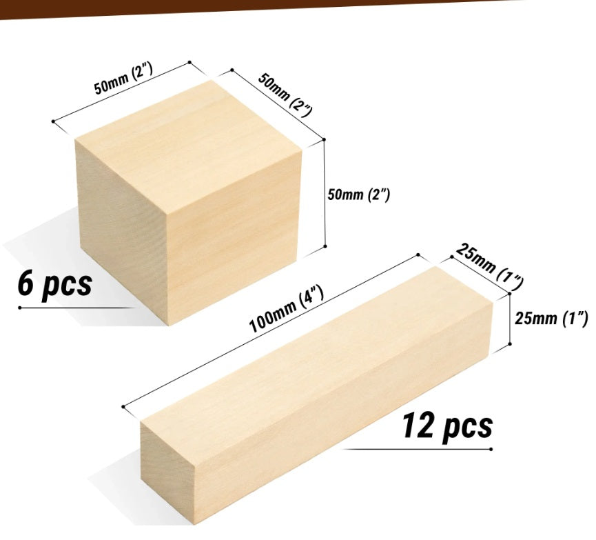 BEAVERCRAFT® BW18 - Basswood Viðarkubbar, 18 stk
