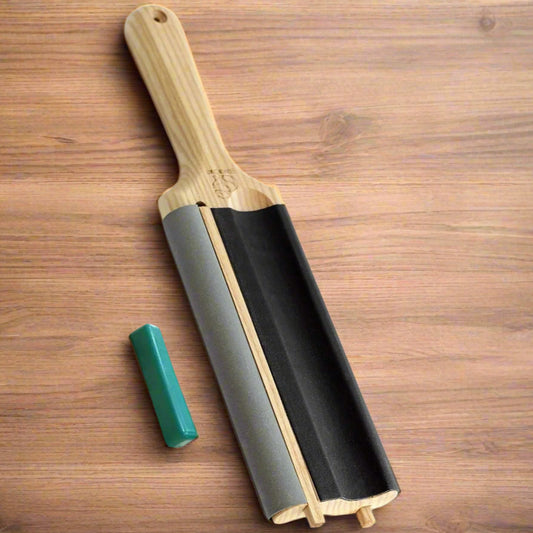 BEAVERCRAFT® LS5P1 – Tvíhliða leðurstroppur með handfangi fyrir sveigða hnífa og sporjárn