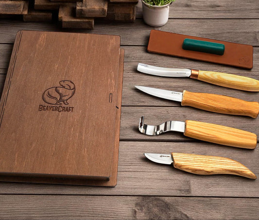 BEAVERCRAFT® Skurðarsett í bókarkassa (4 verkfæri + fylgihlutir)