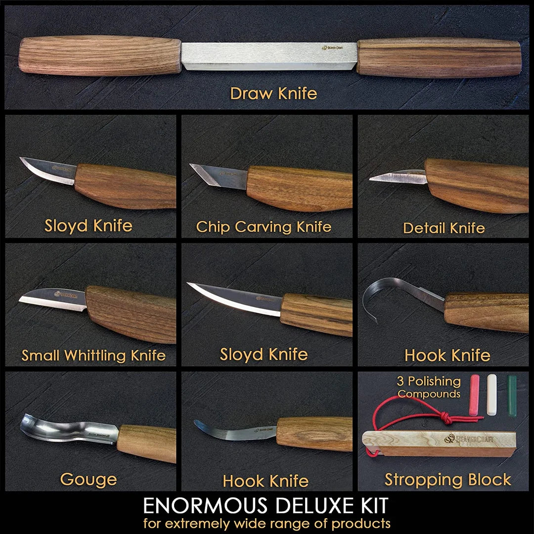 BEAVERCRAFT® Lúxus tréskurðarsett í leðurtösku S50X