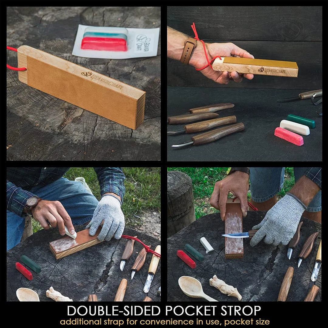 BEAVERCRAFT® Lúxus tréskurðarsett í leðurtösku S50X
