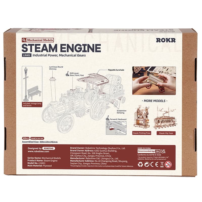 ROKR® Þrívíddar viðarpúsl - Steam Engine