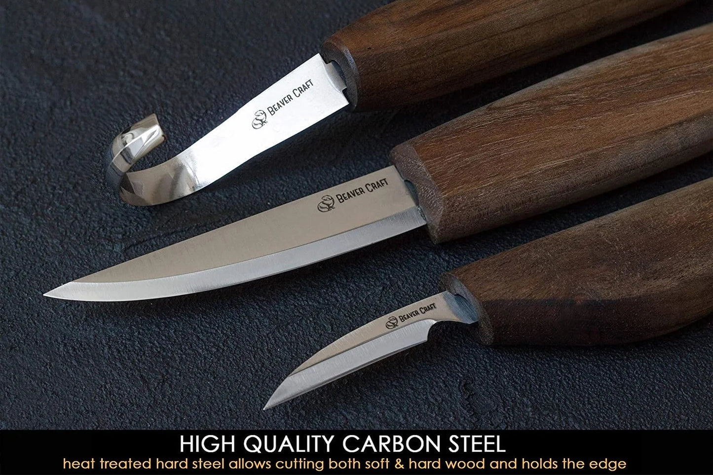 BEAVERCRAFT® Lúxus Skeiðaskurðarsett í leðurtösku (3 verkfæri)