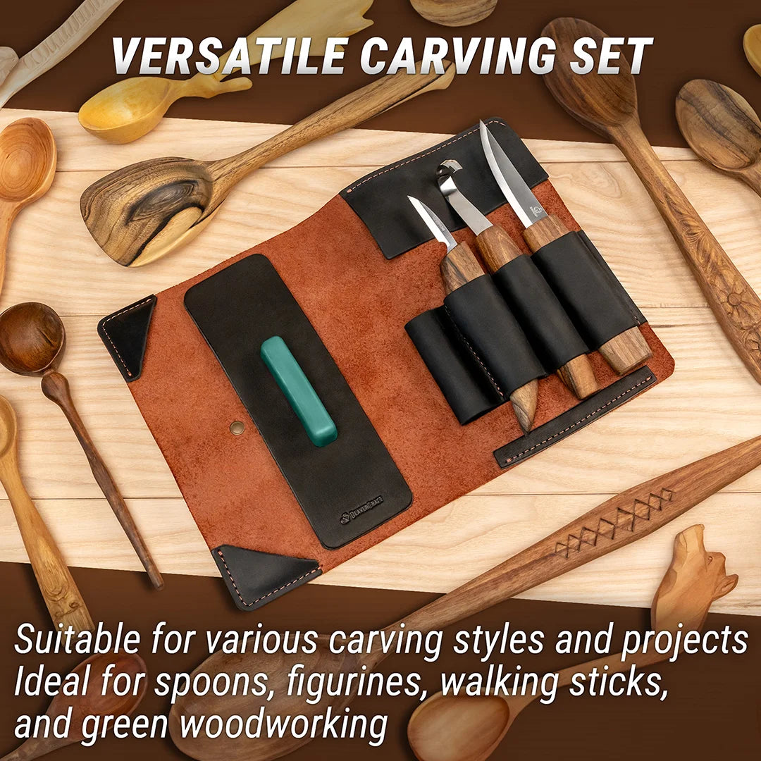 BEAVERCRAFT® Lúxus Skeiðaskurðarsett í leðurtösku (3 verkfæri) S13x