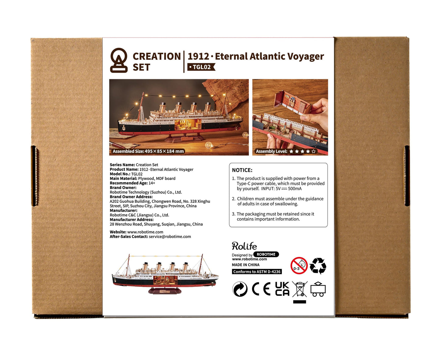 ROLIFE® Þrívíddar viðarpúsl - Skip - 1912 ·Eternal Atlantic Voyager