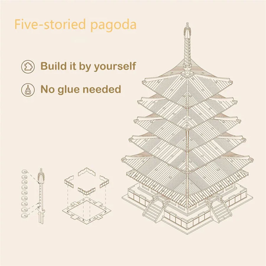 ROLIFE® Þrívíddar viðarpúsl - Five-storied Pagoda