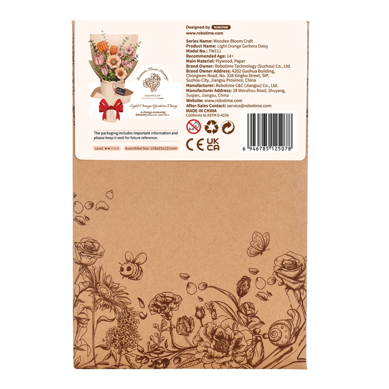 ROLIFE® Þrívíddar viðarpúsl - Appelsínugul gerbera