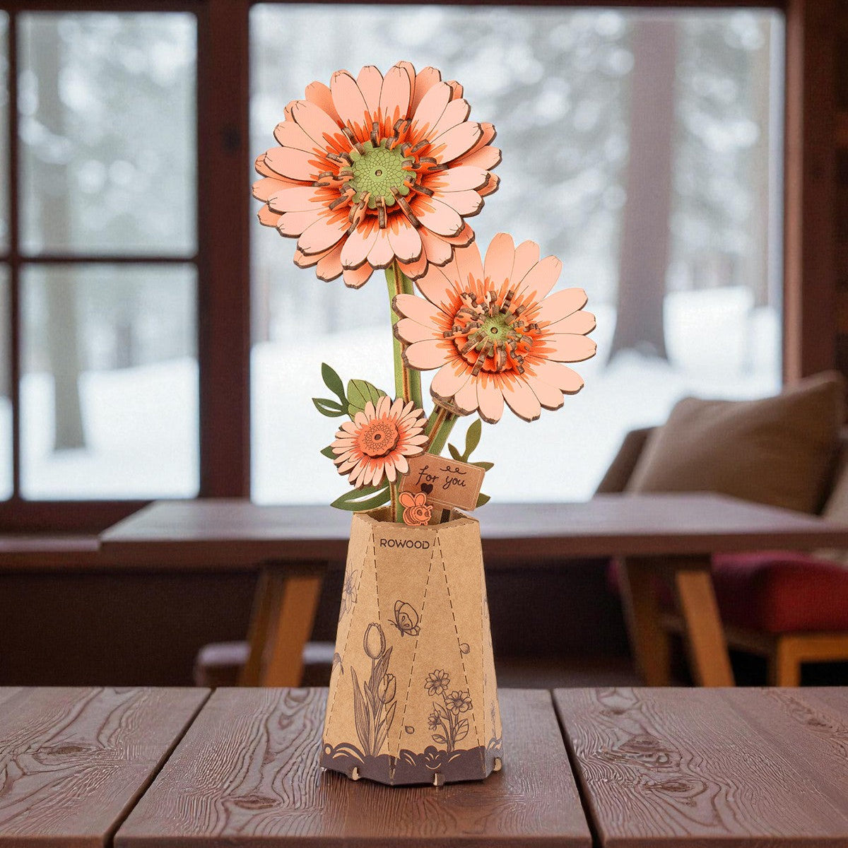 ROLIFE® Þrívíddar viðarpúsl - Appelsínugul gerbera