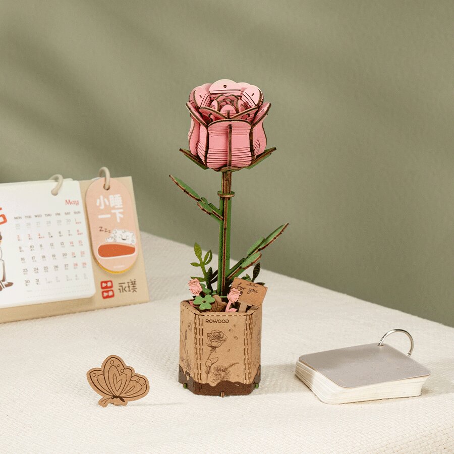 ROLIFE® Þrívíddar viðarpúsl - Pink Rose